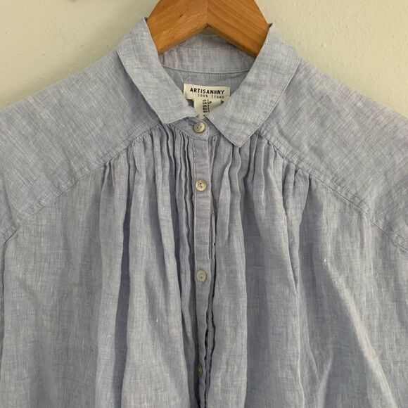 Artisan*NY 100% linen button down light blue blouse woman’s size small - Picture 2 of 7